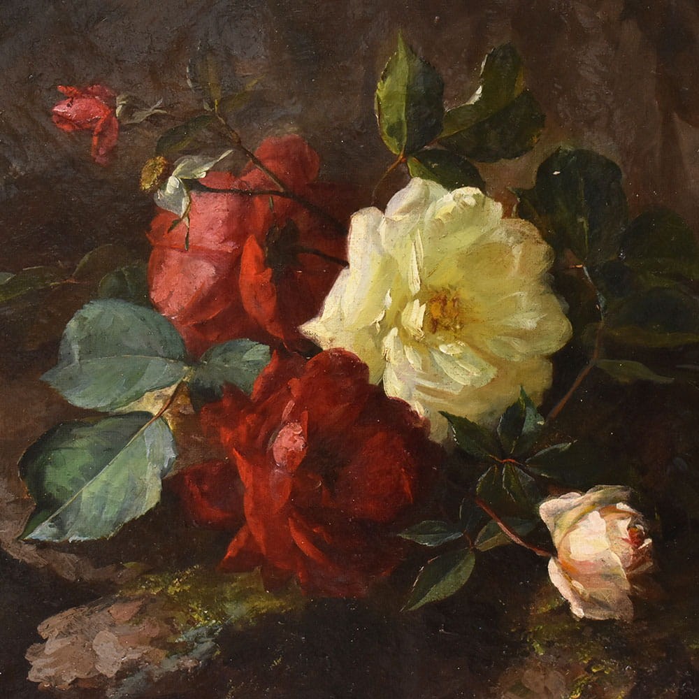 QF767 1a antique roses floral painting flower oil still life XIX.jpg